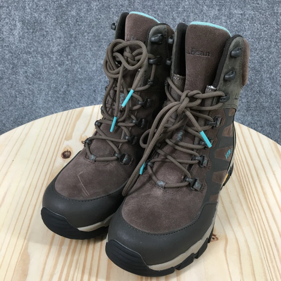 LL Bean ботинки женщин 7 M 600 грамм Primaloft туризм лодыжки загрузки коричневый серый шнурует вверх - Изображение 3 из 4