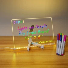 Acrylic Dry Erase Board with Light 11.8 X 7.9â€ Clear Light up Dry Erase Board