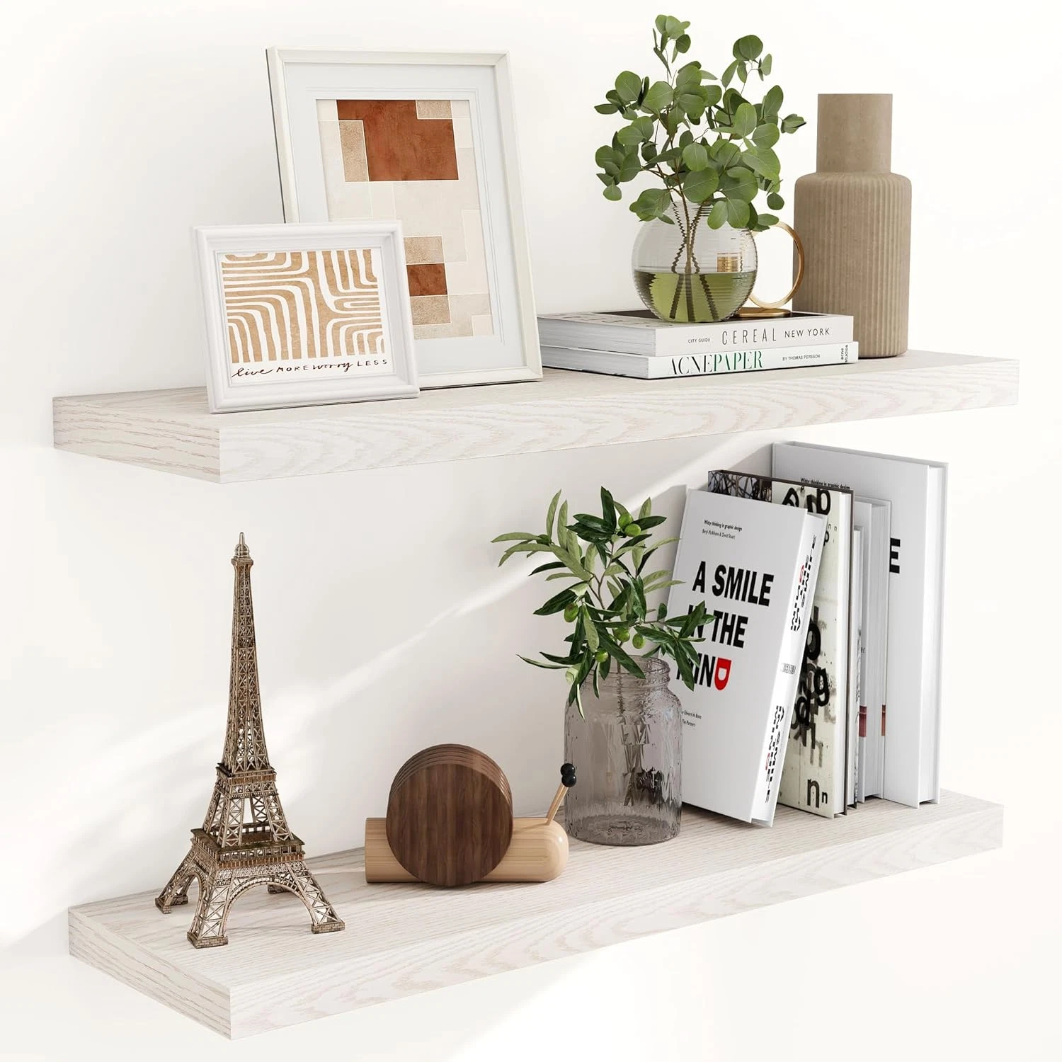 24" Floating Shelves - 2 Pack Deep Wall Storage for Living Room & Bathroom