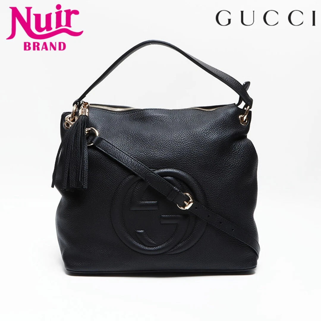 Sac bandoulière Gucci imbriqué G cuir à pompons Soho occasion NUIR 0