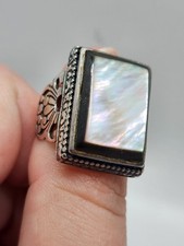 Natural Shell Ring Handmade 925 Sterling Silver Square Cut Size 7.25