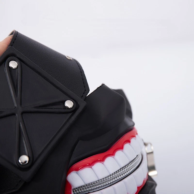 Maschera Tokyo Ghoul Kaneki Ken Cosplay Halloween in pelle nera con zip Bocca - Immagine 3 di 4