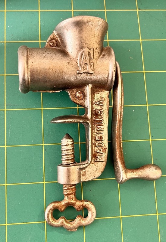 Vintage AG Meat Grinder Salesman Sample Made In USA, Clamps On Table, Cast Iron