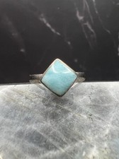 Vintage 925 Sterling Silver Ocean Square Larimar Ring Size 7.5
