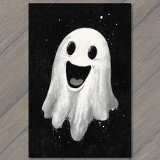 Art Print Happy Ghost Smiling Brightly In Midnight Halloween Sky