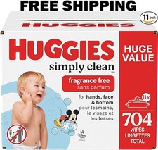 Huggies Simply Clean Unscented Baby Diaper Wipes, 11 Flip-Top Packs 704 Wipes 