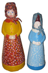 Mrs. Butterworth Vintage Folk Art Painted Glass Syrup Bottle LOT OF 2 - Estate S