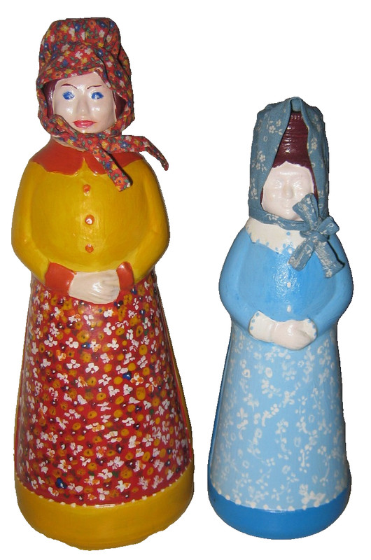 Mrs. Butterworth Vintage Folk Art Painted Glass Syrup Bottle LOT OF 2 - Estate S