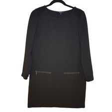 Madewell Black Long Sleeve Shift Dress with Quilted Shoulders and Zip Pockets M