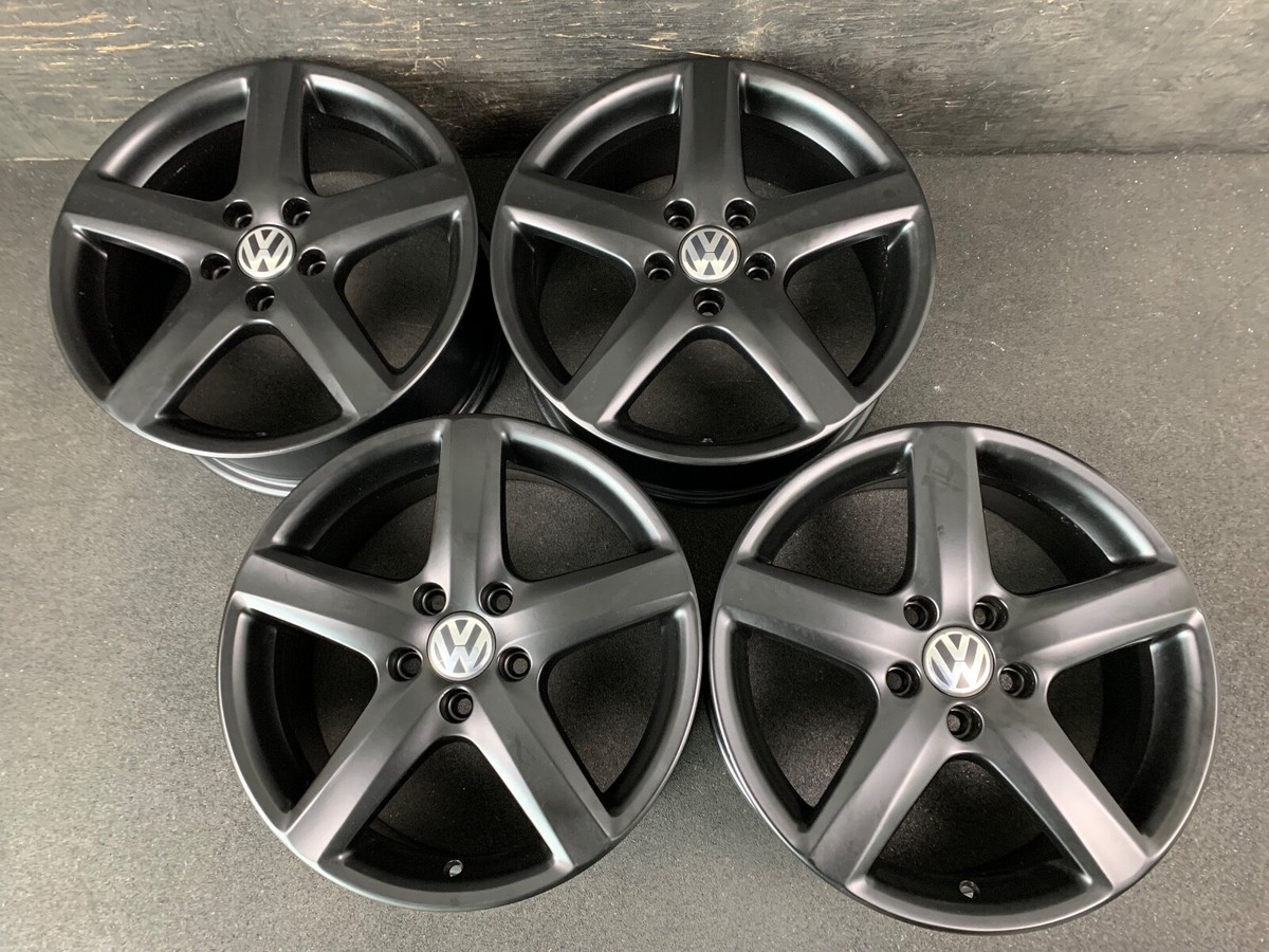 4) VW Volkswagen Jetta GLI Satin Black Powder Wheels Rims + Caps