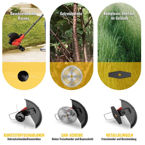1000W Akku-Rasentrimmer Bürstenlos Freischneider Motorsense 9 Zoll 2.5Ah 2*Akkus - Bild 3 von 10