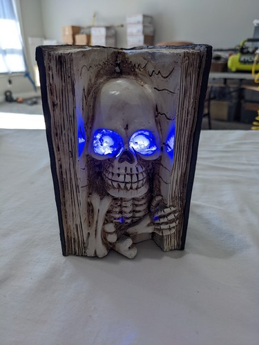 Halloween beleuchtetes gruseliges Skelett im Zauber Buch Deko Regal Kaminsitter