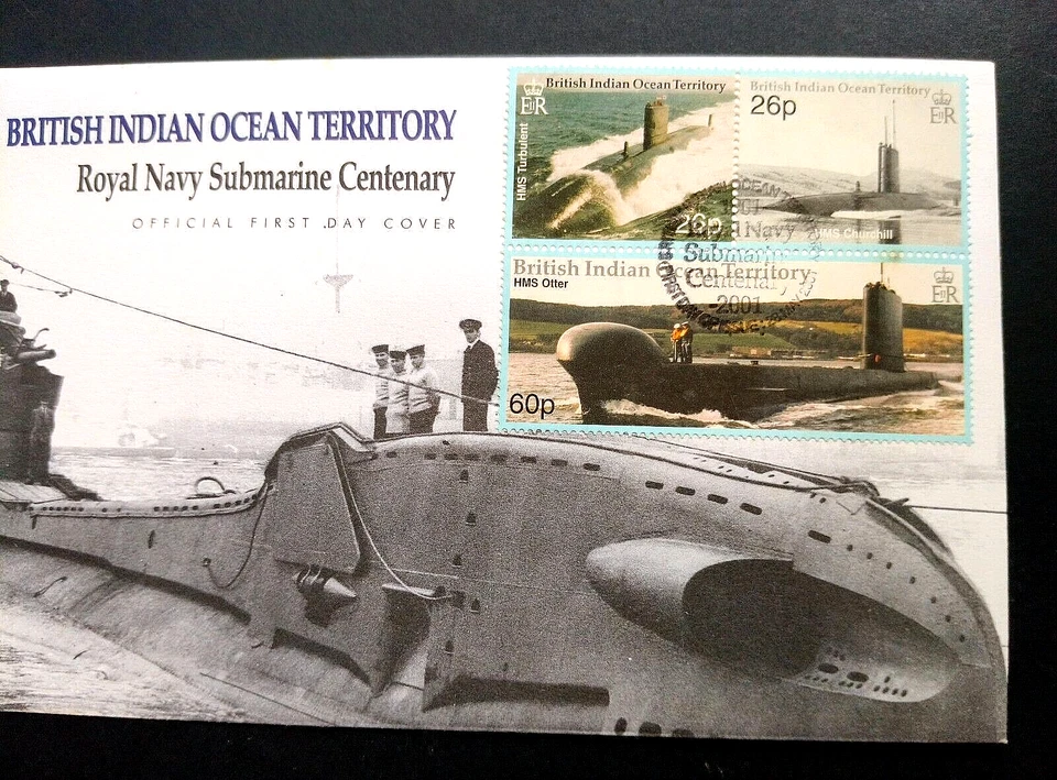 Territorio Británico del Océano Índico BIOT "SUBMARINO DE LA MARINA REAL CENTENARIO" 2 FDC 2001 Foto 4 de 4