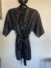 Alexander Del Rossa Black Satin Sexy short Robe Sash Waist Women's Sz Small