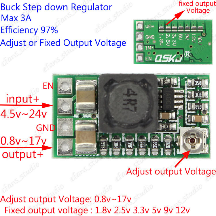 ZORZA 2-Pack Mini DC-DC Buck Converter - 98% Efficient, 4.5-16V To 3.3V/5V Adjustable Step-Down Module
