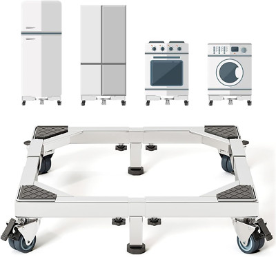 Stainless Steel Mobile Fridge & Washer Stand with Wheels - Adjustable Dolly