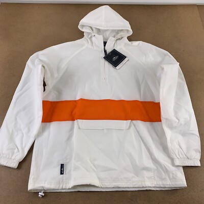 Charles River Adult Size Large White/Orange Hooded Classic Striped Pullover New