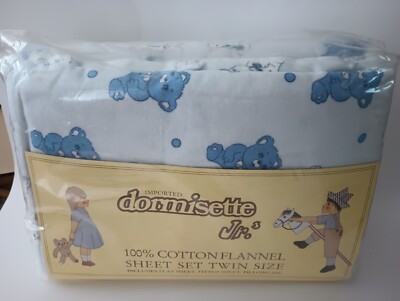 Dormisette Jr Imported 100% Cotton Flannel Sheet Set Twin Teddy Bears Sealed 