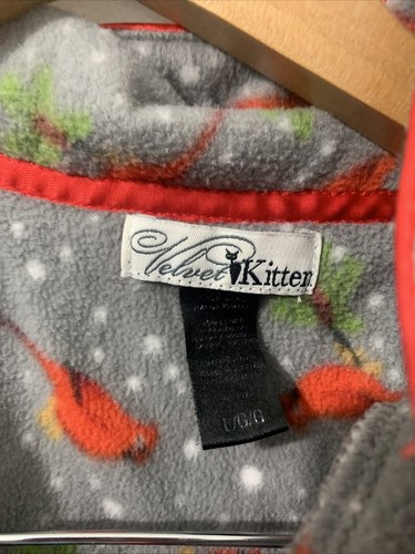 Velvet Kitten Grey Pink Pajamas y PJ Sleepwear Winter cardinal Size Large fleece - Picture 2 of 3