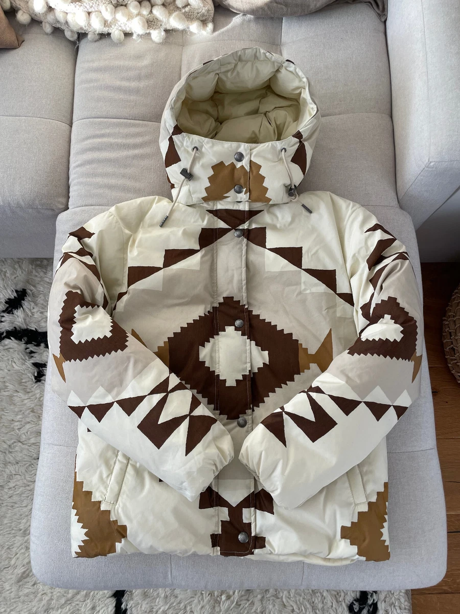 Polo RALPH LAUREN AZTEC JACKET Down Puffer Blanket Print Cream