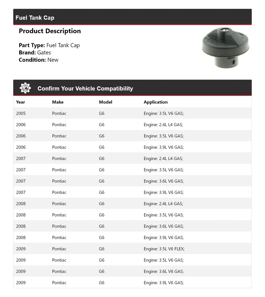 For 2005-2009 Pontiac G6 Fuel Tank Cap Gates 2006 2007 2008 - Image 2 of 4