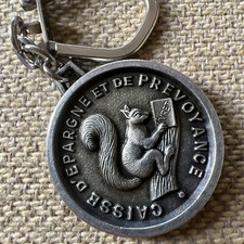 Vintage Keychain Squirrel Reading Climbing Tree