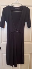 Tahari Buckle Front Wrap Sheath Dress Women's Sz Small Black V-Neck