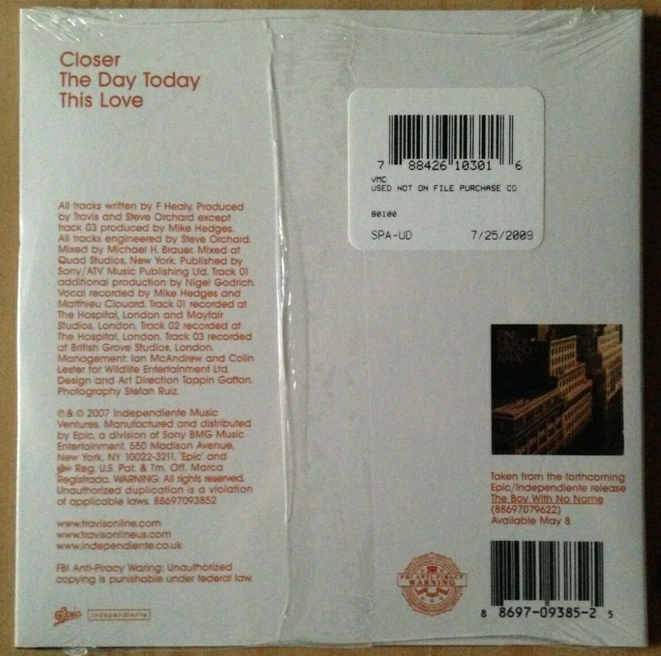 Travis Closer EP 2007 CD US 3 Track Epic Healy Boy With No Name NEW/SEALED OOP - Image 2 of 3