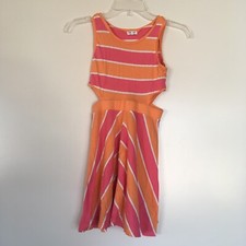 Splendid Girls Sun Dress 10 Sleeveless Pink Orange Stripes Cut Out Sides Waist