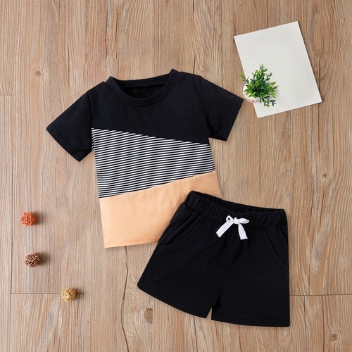 Baby Boys Summer Outfit Sets Boys' Patchwork Blouse Drawstring Shorts Set - Picture 9 of 12