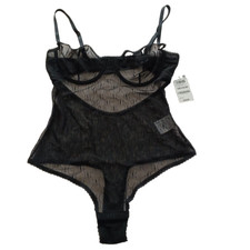 NWT INC Bodysuit Lingerie Size M Solid Black Mesh w/ underwire