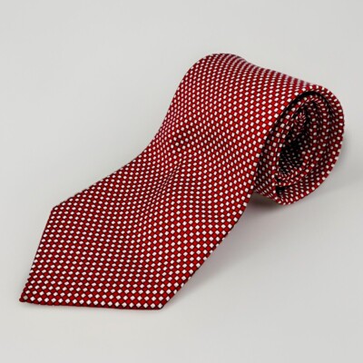 DE AMANDA Men's 100% Silk Tie ~ Red/White Square Pattern ~ Hand Made.