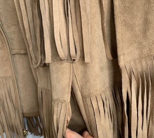 Chicos XS 4 US Black Label Fringe Jacket Top Suede Cognac $179 Cape Vest 8051 - Picture 13 of 14