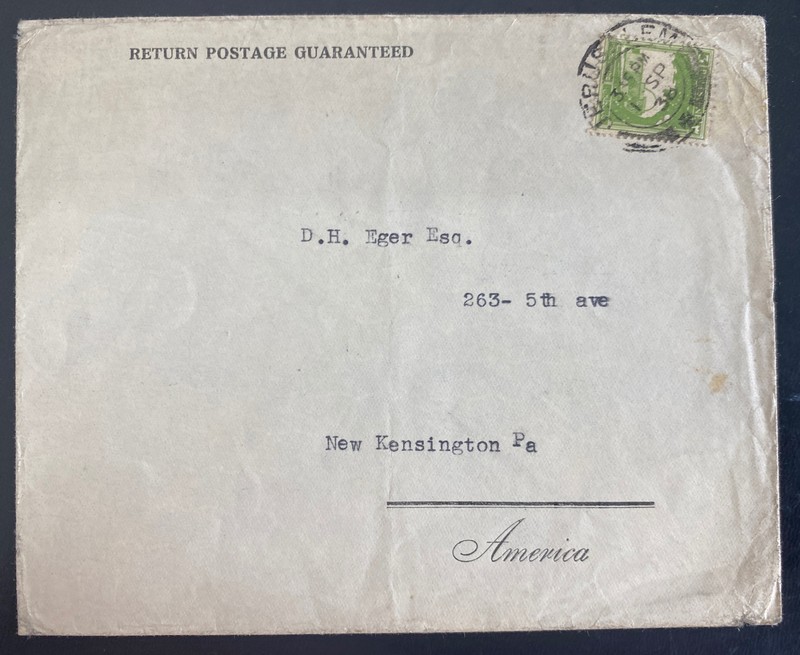 1946 Jerusalem Palestine United Charity Cover To New Kensington Pa Usa