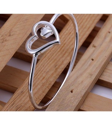 Bracelet Jonc Rigide En Argent 925 - Cœur Gravé - Taille Ajustable 19-25 Cm, Largeur 3 Mm - Neuf Avec étiquettes