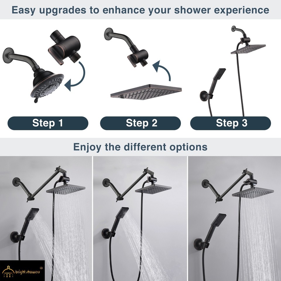 New BRIGHT SHOWERS Rain Shower Head with Handheld Combination Set ...