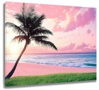 Pink Cloud Blue Ocean Beach Coastal Abstract Wall Art for Bathroom Living Room