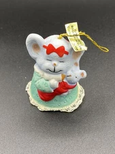 Vintage Caring Critters Bell Bisque Porcelain Jasco Christmas Ornament Mouse