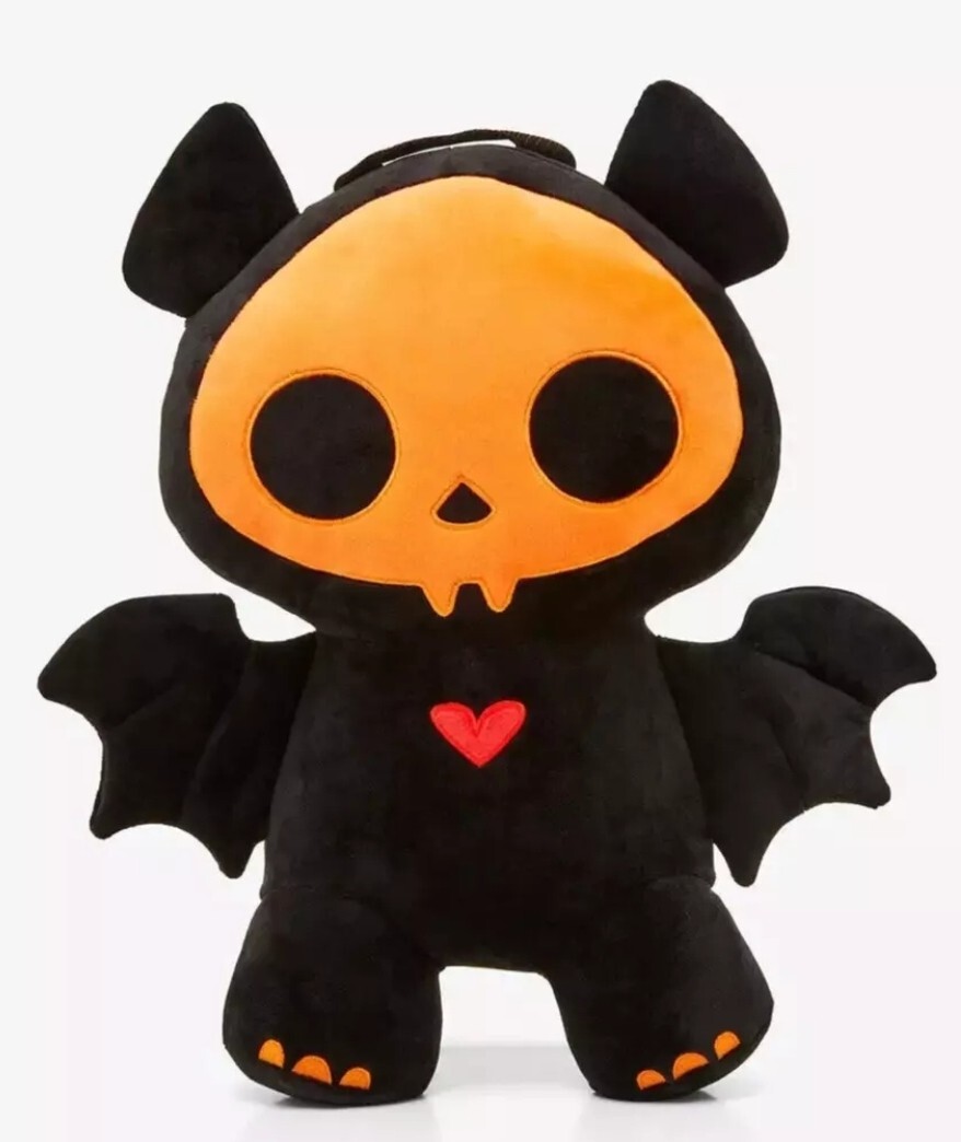 NWT Skelanimals Orange & Black Diego Plush Backpack Bag EMO  display picture 2