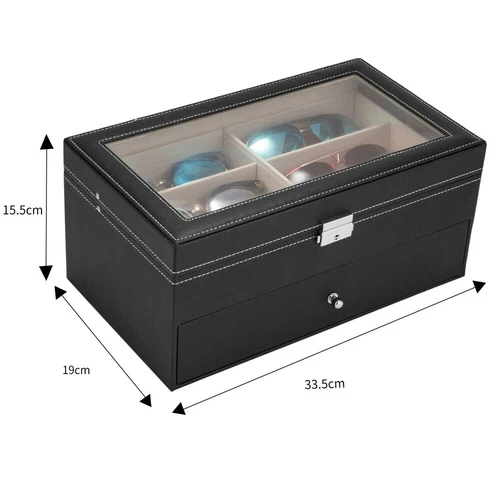 Leather 12 Piece Eyeglasses Storage and Sunglasses Display Drawer Lockable - - Picture 11 of 12