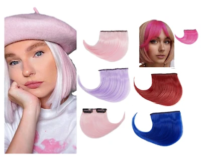 CLIP IN FRINGE Human Hair Synthetic Bang Side Fringe Rainbow Highlights streaks