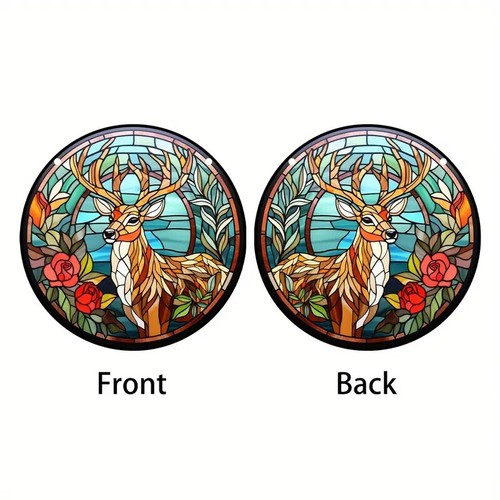 Buck Deer Stained Glass Style Suncatcher Double Sided Round Acrylic Decor - Picture 3 of 4