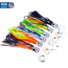 6PCS Saltwater Trolling Lure Fishing Lure Skirt Tuna Mahi Wahoo Durado Bait USA