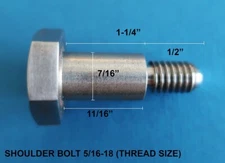 (1) STAINLESS STEEL SHOULDER BOLT 5/16-18 THREAD, MACHINES, FARM EQUIPMENT, 20J
