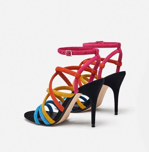 ZARA HIGH HEEL SUEDE LEATHER SANDALS WITH COLOURFUL STRAPS SIZE UK 3 EU 36 USA 6 - Picture 8 of 9