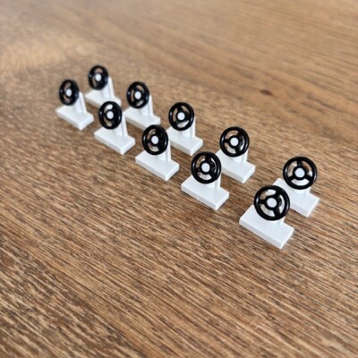 10x LEGO Fahrzeug Lenkkonsole/Ständer & Rad (73081) WEISS, KOSTENLOSER UK-Versand