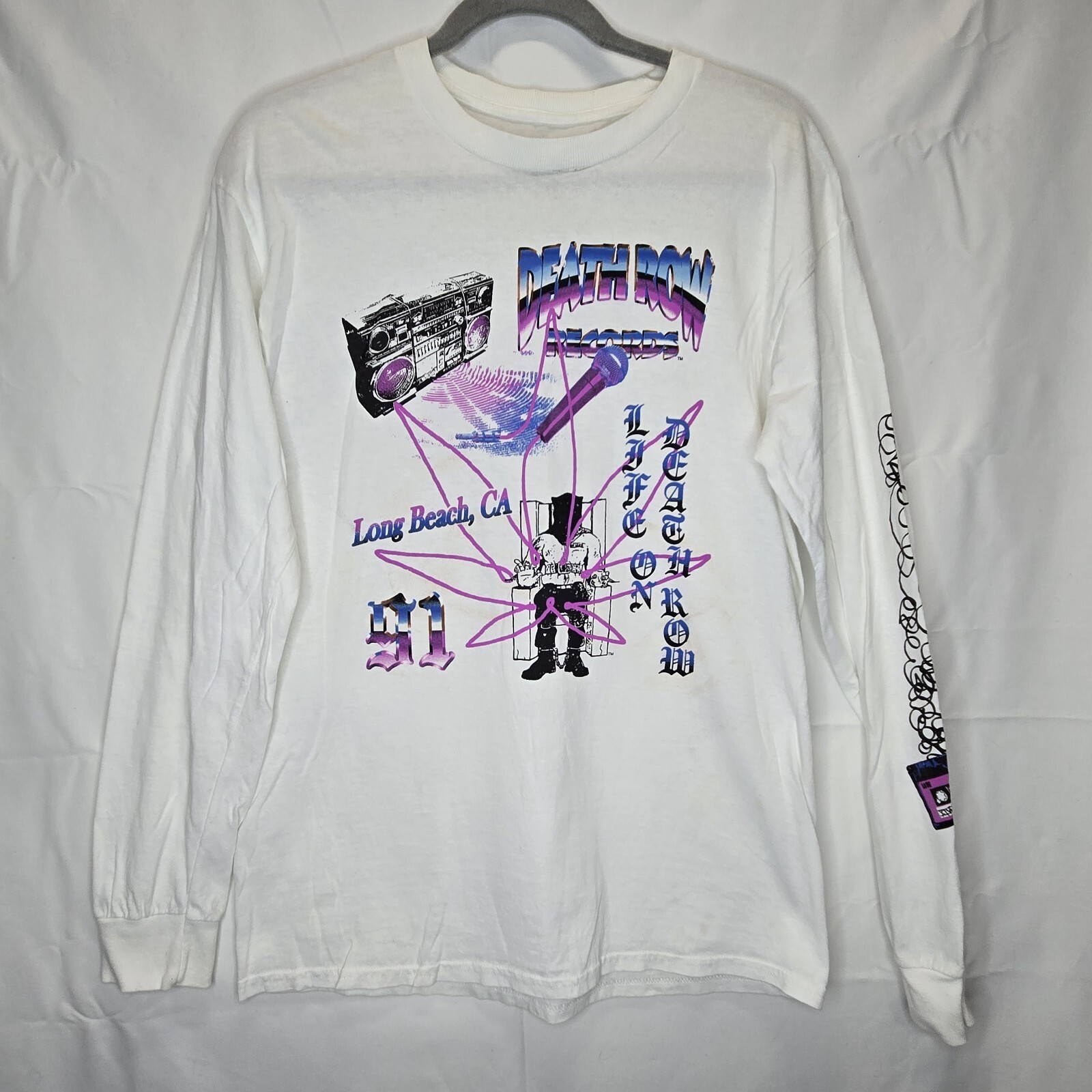 FILA Death Row Records Sedia Elettrica Uomo Taglia M Bianca Manica Lunga T Shirt Classica