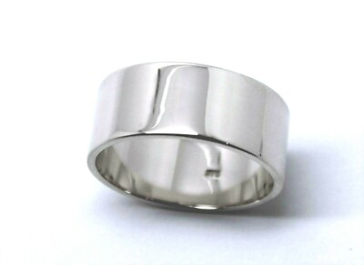 Größe N echter Flachprofil 9 kt 9 kt Weißgold 375, voll massiv 8 mm breiter Bandring