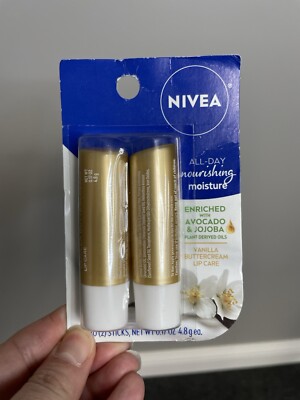 Nivea Vanilla Buttercream Lip Care Dual Pack Moisturizing Balm, 2 PACK NEW