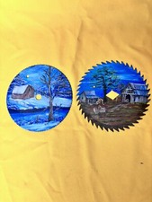 Lot Of 2 Barn and Winter Country Landscape hand painted 7  Saw Blades - Signed